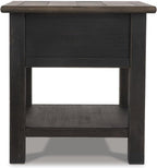 BOWERY HILL Contemporary Wood End Table, Grayish Brown and Black Finish, 1 Drawer and Bottom Shelf, Dark Bronze-Tone Hardware, 25.13" H x 24" W x 27" D, Shabby Chic Living Room Accent