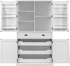 Polibi Freestanding Pantry Cabinet with 4 Doors & 1 Drawer, 3 Adjustable Shelves & Pull-Out Trays, Shaker Style Kitchen Storage for Dining Room, Living Room, Entryway (White)