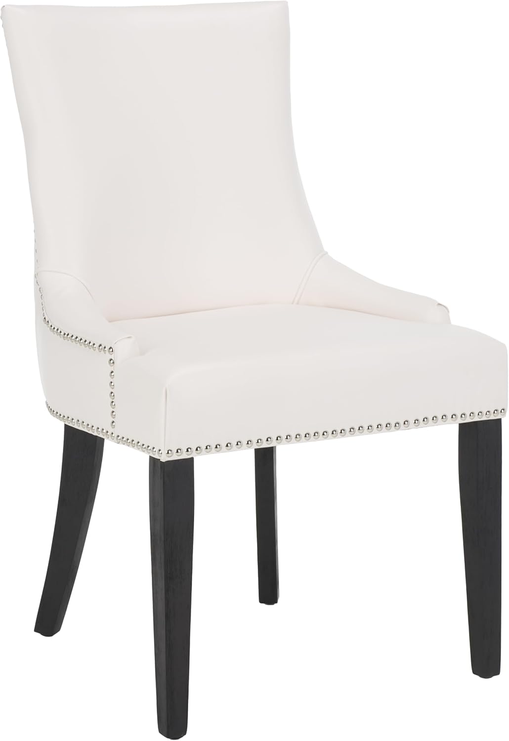 SAFAVIEH Home Collection - Lester White Faux Leather Dining Chair, Nailhead Trim, Modern Transitional Accent Seating (MCR4709N)