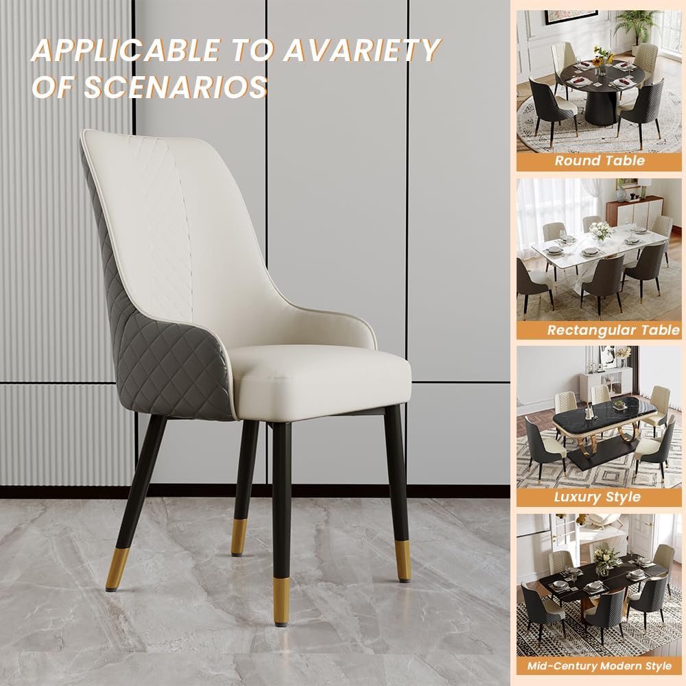 POVISON Dining Chairs Set of 6, Faux Leather Upholstered Bar Chairs with Metal Legs, Modern High-Back Side Chairs for Living Room, Pub, Coffee, Home, Kitchen (Grey)