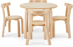 Kids Table and 4 Chairs Set - Round Table and Chair Set for Children, EN71 Certified, Birch Veneer - Wooden Dining Play Set for Children, Durable Wooden Play Table and Chairs, Solid Wood
