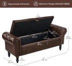 Furniliving 51” End of Bed Storage Bench, Bedroom Bench with Button-Tufted, Upholstered Storage Ottoman Benches Window Bench with Storage, Leather Bench for Living Room, Entryway, PU, BlackBrown