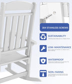 FOOWIN 3-Piece Outdoor Rocking Chairs Set, High Back Patio Rocker with Side Table, HDPE All Weather Resistant Oversized Rocking Chairs for Indoors, Porch, Patio, Backyard, White