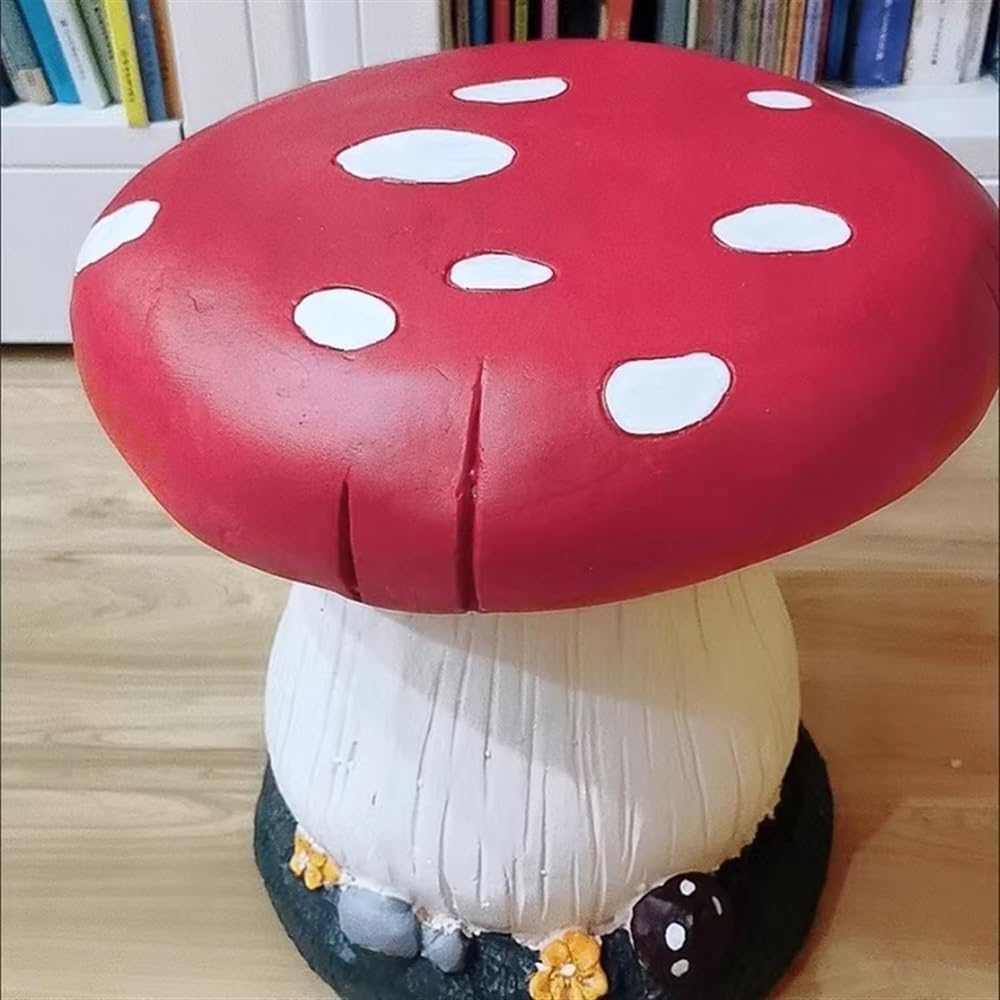 Small Mushroom Shape Ottoman, Outdoor Garden Resin Decorative Mushroom Stool, Red