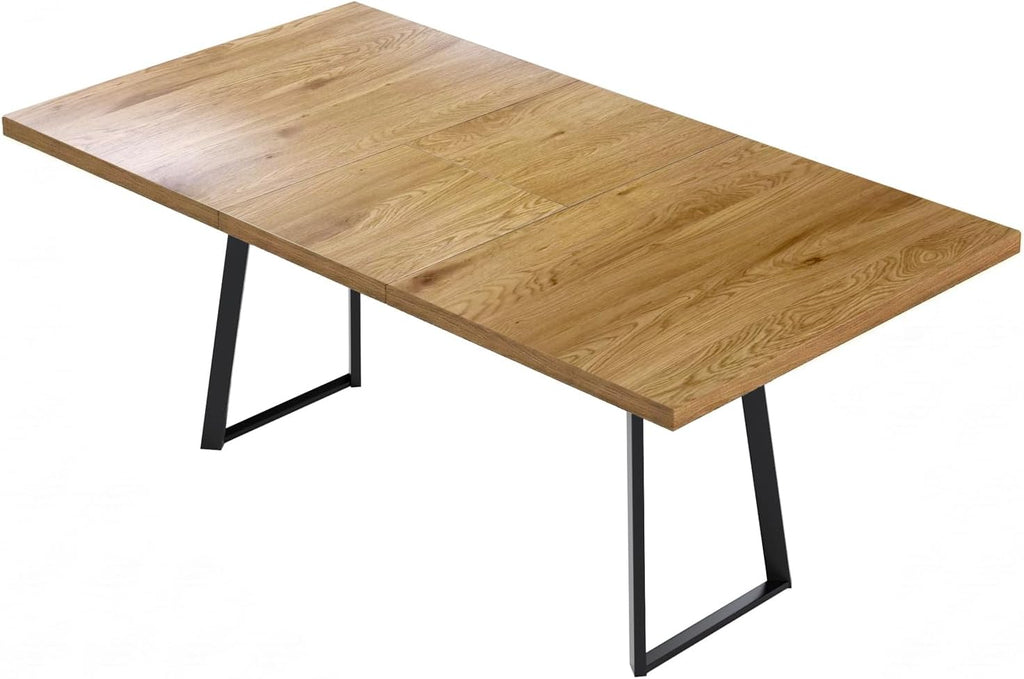 Modern Extendable Dining Table with 15.35" Butterfly Leaf, 47" to 63" Folding Kitchen Table for 4-6 People, Industrial Wood Top with Heavy Duty Metal U-Shape Legs, Space Saving Table for Dining Room