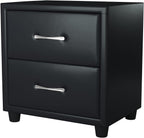 Contemporary Durable Faux Leather Covering Nightstand of Drawers Silver Tone Bar Pulls Stylish Furniture,for Small Spaces