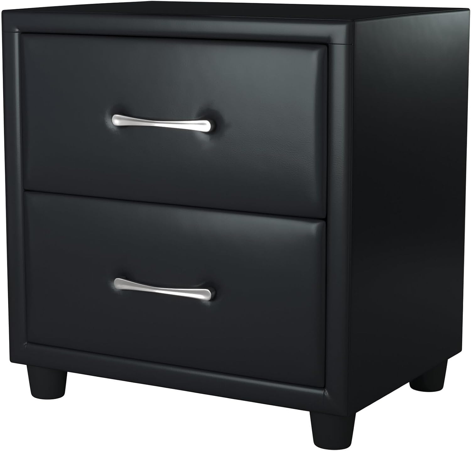 Contemporary Durable Faux Leather Covering Nightstand of Drawers Silver Tone Bar Pulls Stylish Furniture,for Small Spaces