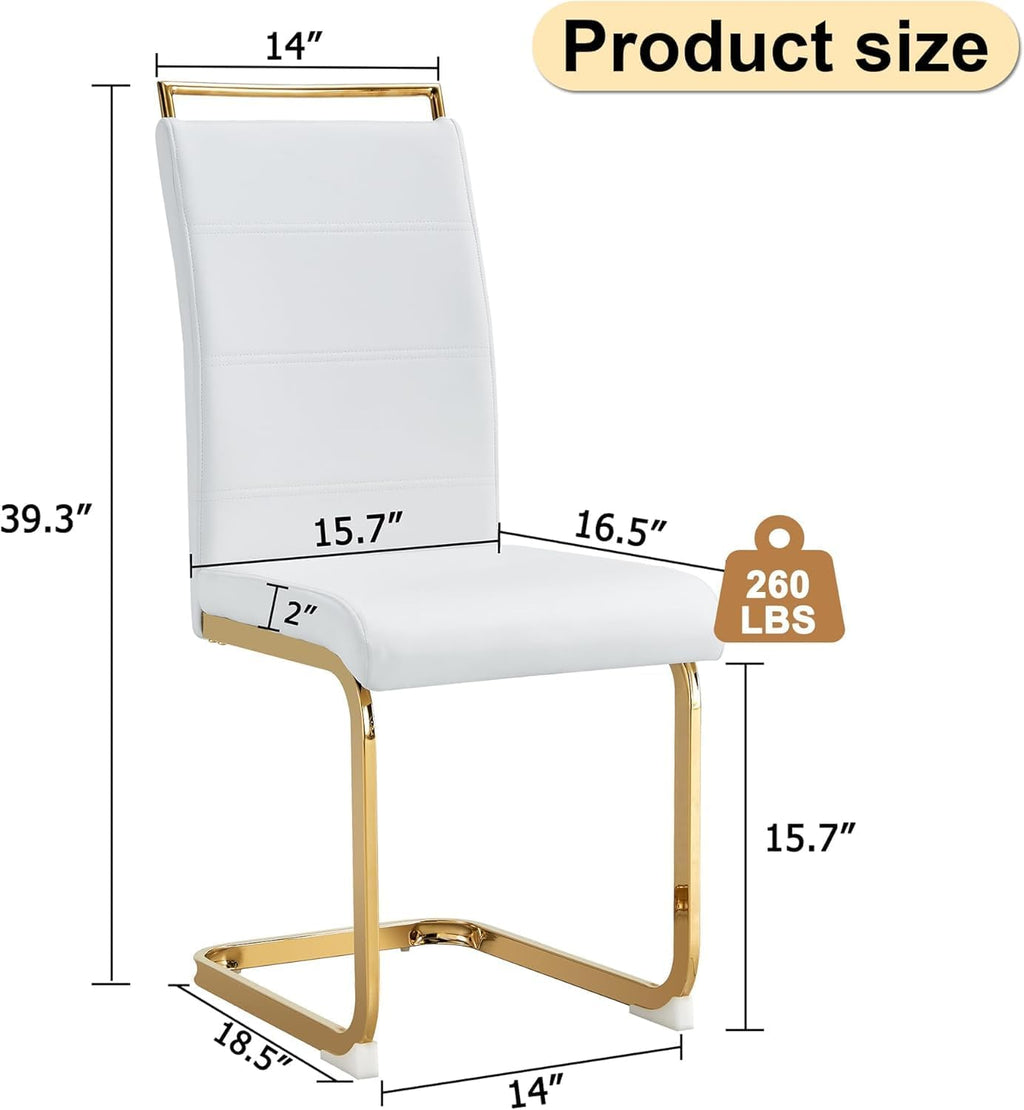 Dining Chairs Set 4, Armless White Kitchen Chairs, Waterproof Faux Leather Dinner Chairs with Upholstered Seat, Side Chairs with Black Metal Frame for Kitchen Dining Room