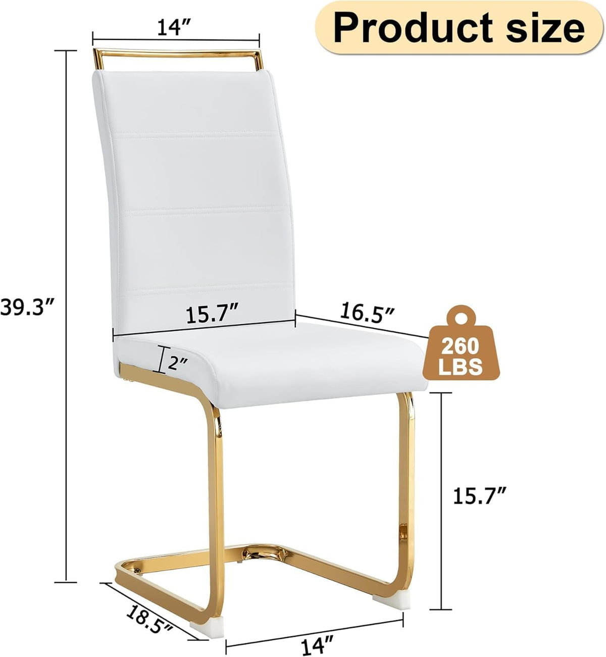 Dining Chairs Set 4, Armless White Kitchen Chairs, Waterproof Faux Leather Dinner Chairs with Upholstered Seat, Side Chairs with Black Metal Frame for Kitchen Dining Room