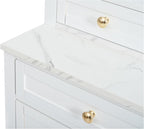 Mirightone 83.7Inch Tall Kitchen Pantry Cabinet, Corner Cabinet with 5 Storage Drawers and Adjustable Shelf, Freestanding Kitchen Pantry with Faux Marble Top. White