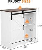 HOMFAMILIA 31.5" H Farmhouse Coffee Bar Cabinet w/Storage, White Kitchen Coffee Station with Sliding Barn Door, Rustic Buffet Cabinet with Adjustable Shelves, for Kitchen, Living Room, White