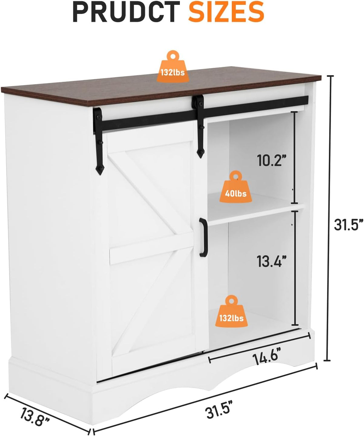 HOMFAMILIA 31.5" H Farmhouse Coffee Bar Cabinet w/Storage, White Kitchen Coffee Station with Sliding Barn Door, Rustic Buffet Cabinet with Adjustable Shelves, for Kitchen, Living Room, White