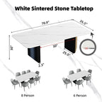 Modern White Dining Table for 6 to 8 People, 70.9" High Hardness Sintered Stone Table for Dining Room and Easy Maintenance - Half-Round Stainless Steel Base(Table Only)