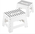 JS Gourmet Folding Step Stool - Set of 2, Sturdy Plastic Stool 9-inch | Lightweight Non Slip, Holds Up to 300 lbs, Collapsible Stool for Kitchen, Bathroom, Garden, & Camping Use - White