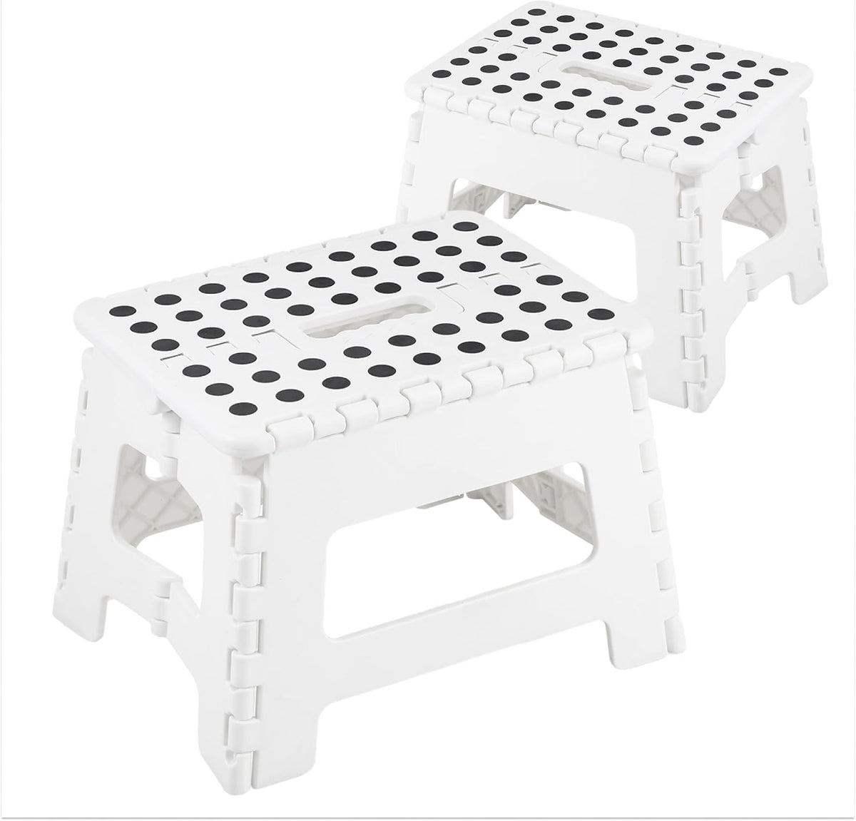 JS Gourmet Folding Step Stool - Set of 2, Sturdy Plastic Stool 9-inch | Lightweight Non Slip, Holds Up to 300 lbs, Collapsible Stool for Kitchen, Bathroom, Garden, & Camping Use - White
