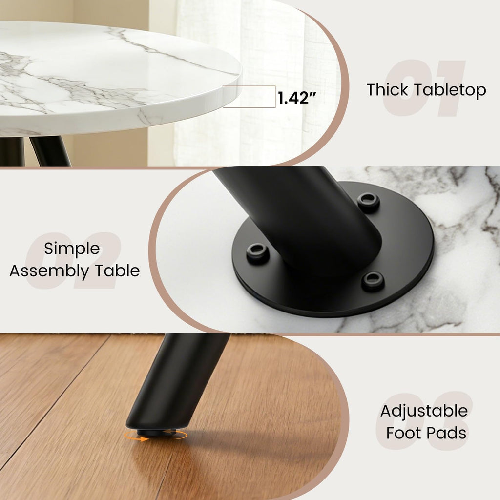 34.6" Round Dining Table for 4 People, Modern Kitchen Coffee Table White | Space-saving MDF Top, Tapered Legs & Thickened Edge, Sturdy & Seamless, Small Table Great for Dining Room, Office, Apartment