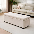 45" Storage Ottoman Bench, Tufted Ottoman with Storage for Living Room, Large End of Bed Ottomans, Modern Entryway Benchs, Window & Bedroom Benches for Foot of Bed (Ivory)