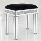 Vanity Stool with Storage, Velvet Upholstered Ottoman with Mirrored Legs, Hidden Storage Compartment, Diamond Trim Glam Makeup Chair & Piano Bench
