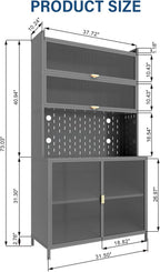 Montary 73" Tall Kitchen Pantry Cabinet, 6 Tiers Flip Door with Pegboard Spacious, Adjustable Metal Pantry Storage Cabinet, Anti-Tip Design Hutch for Kitchen, Dining Room, Living Room (Grey)