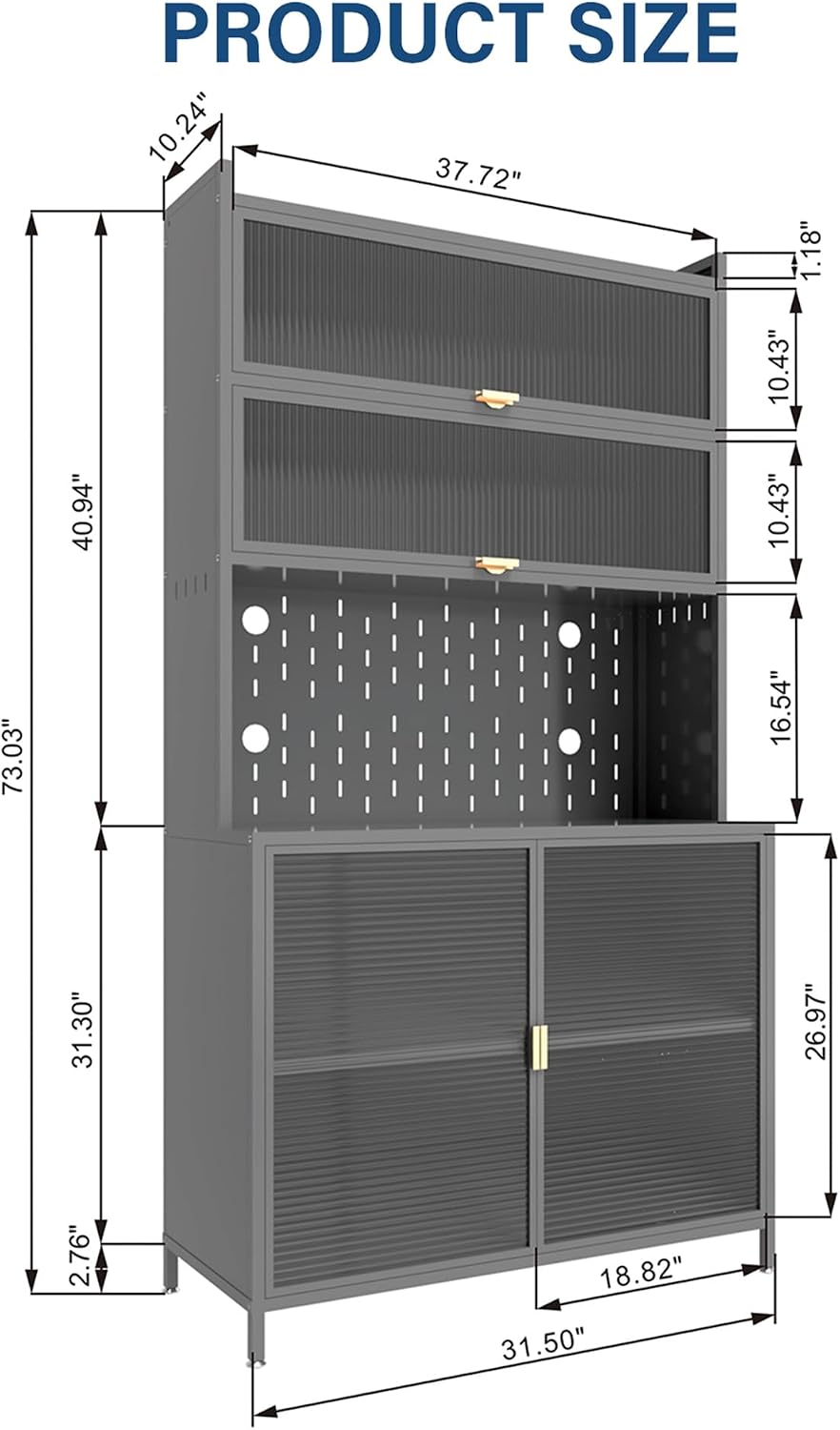 Montary 73" Tall Kitchen Pantry Cabinet, 6 Tiers Flip Door with Pegboard Spacious, Adjustable Metal Pantry Storage Cabinet, Anti-Tip Design Hutch for Kitchen, Dining Room, Living Room (Grey)