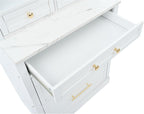 Modern 83.7inch High Kitchen Pantry, Freestanding Tall Kitchen Hutch with Faux Marble Top, Display Cupboard Cabinet with 5 Storage Drawers and Adjustable Shelf (White-073)