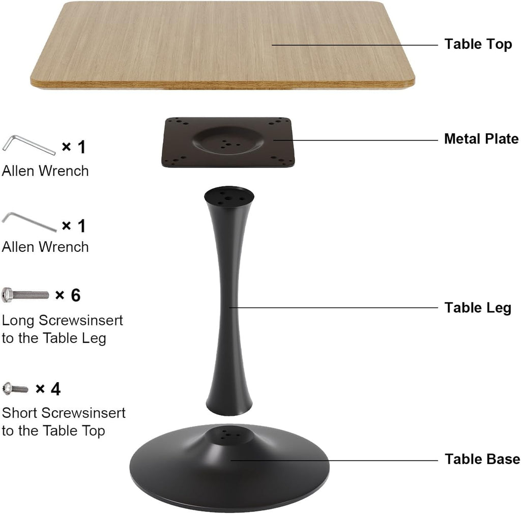 Walnut Square Tulip Table for 2, 24 Inch Small Dining Table with Metal Pedestal Base for Kitchen, Mid-Century Modern Table with Round Corners for Living Room, Cafe and Home Office