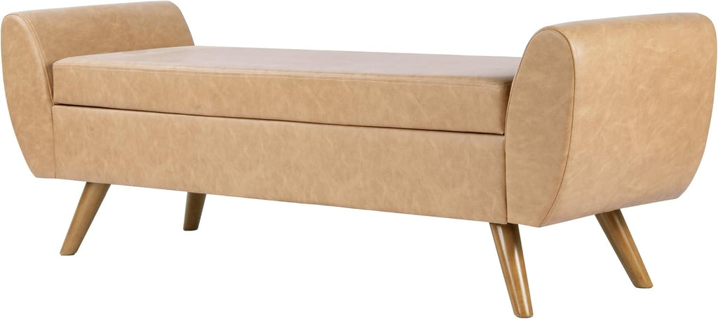 HomePop 60" Modern Storage Bench with Wood Legs - Sand Faux Leather