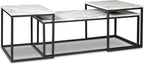GTU Furniture Contemporary Engineered Wood Rectangular 3-Piece Coffee Table Set, Cocktail Table with 2 Matching End Tables, Gray/Black Finish for Living Room