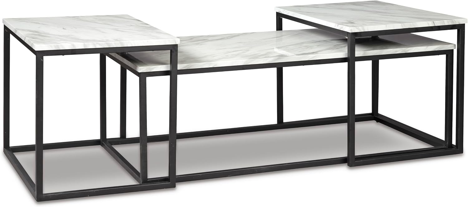 GTU Furniture Contemporary Engineered Wood Rectangular 3-Piece Coffee Table Set, Cocktail Table with 2 Matching End Tables, Gray/Black Finish for Living Room
