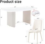 White Dining Table Set for 6, 67'' Marble Dining Table Set with 3.5'' Thick Cream White Oval Tabletop and Solid Column Base, Modern Kitchen Table Set with 6 Metal Legs Chairs
