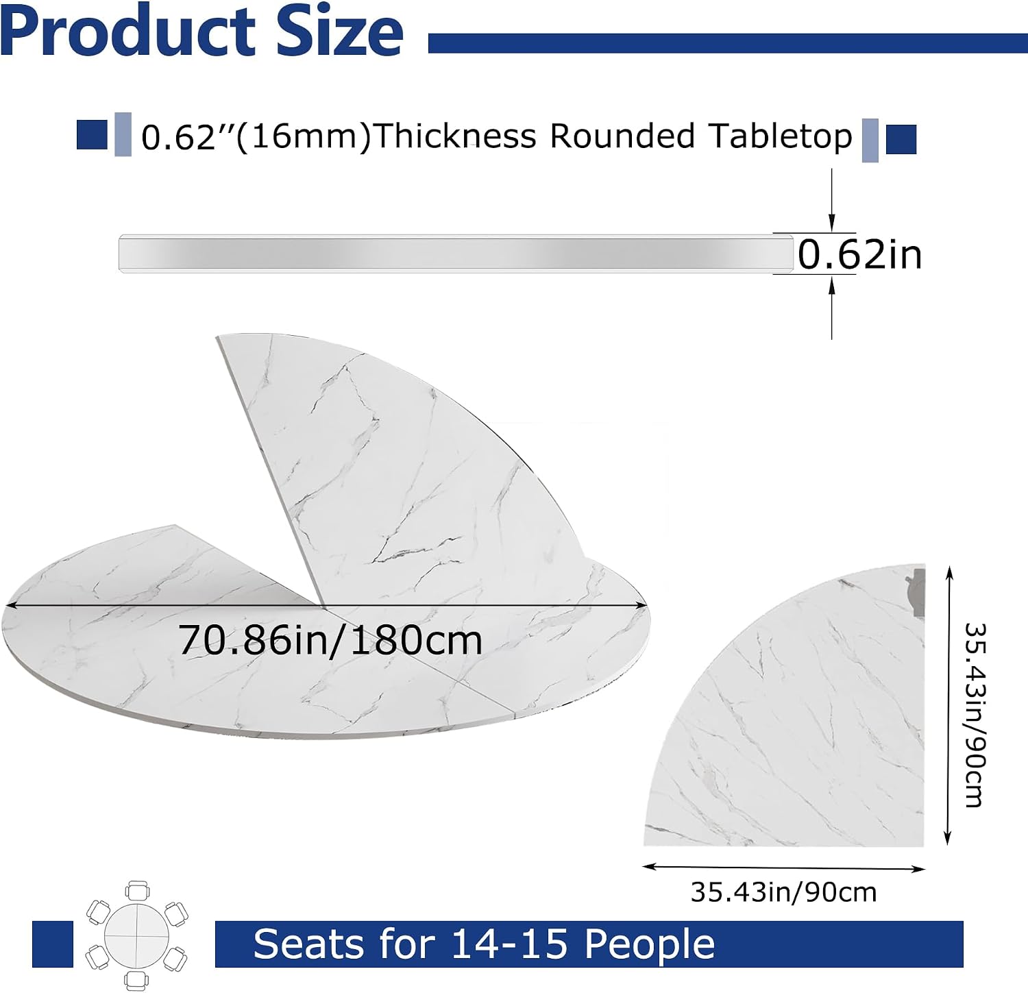 Large Round Foldable Table Top, 47.2-70.9'' inch Wood Table Top, Round Table Tops Folding Table No Legs, Replace Desktop for Indoor Outdoor Patio Table (B, 71in/180cm/5.9ft)