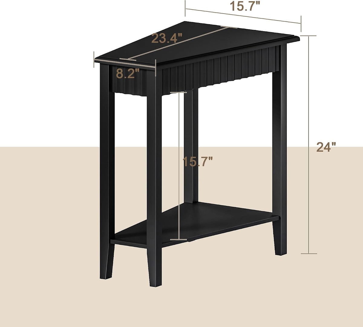 ChooChoo Fluted Recliner Side Tables Set of 2 with 2-Tier Storage Shelf | Wedge End Table for Small Space, Narrow Triangle Side Table for Corner, Living Room, Bedroom, Black