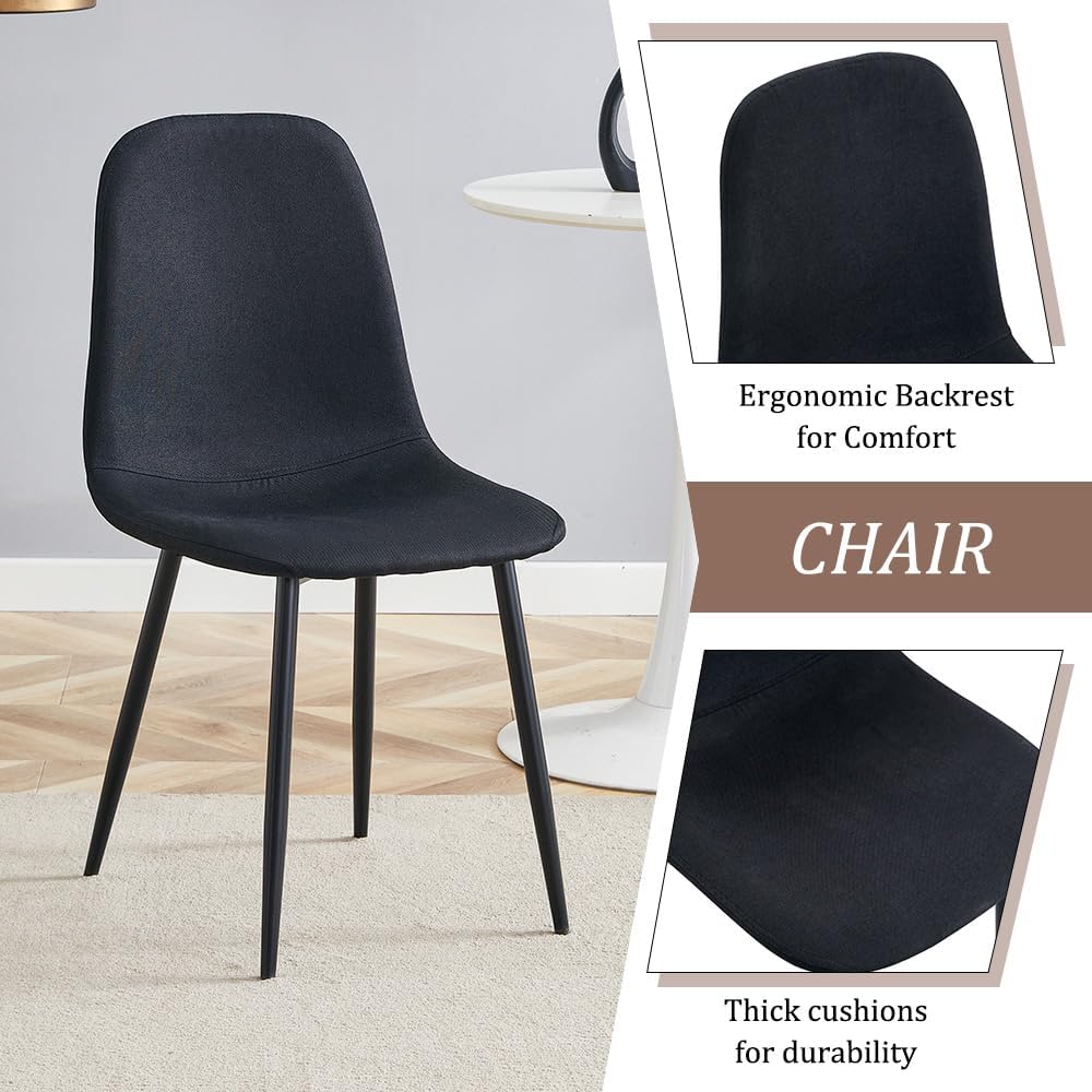 42" Round Dining Table Set for 4, Modern Kitchen Table Chairs Set of 4 Wood Dining Table Upholstered Chair with Metal Leg for Dining Room (Black, 42" Brown Table + 4 Chairs)