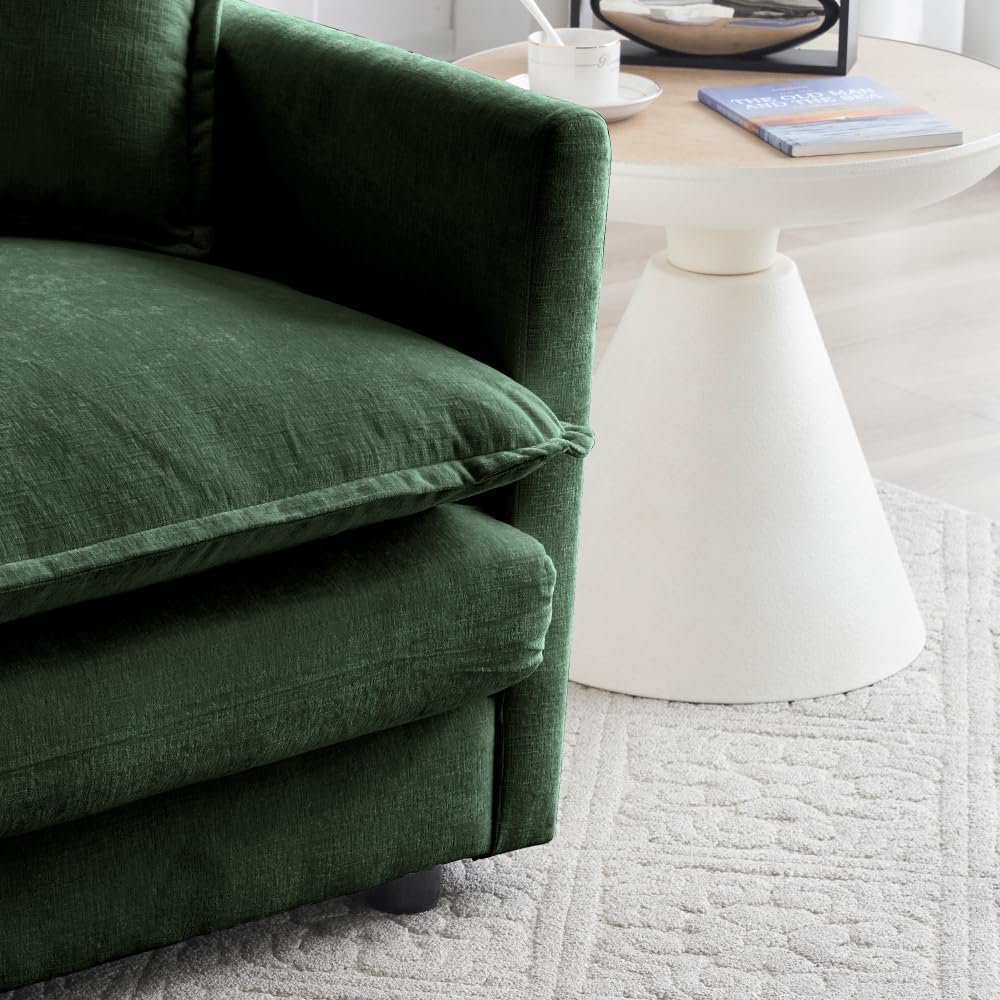 Chenille Ottoman Footrest for 2, 3, and 4 Seater Sofas, Green (Green + Chenille + 1 Seat-1)