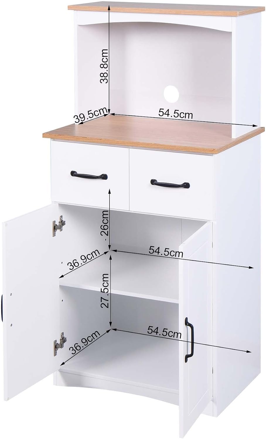 49''H Kitchen Cabinet with Countertop, Kitchen Pantry Cabinets with Doors/Drawers/Power Outlet, Freestanding Pantry Cabinet with Microwave Shelf & Wine Rack for Dining Room (White + MDF + Small)