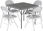 VECELO 5 Piece Folding Card Table Square and Chairs Set, Collapsible Legs & Portable for Indoor/Outdoor, Picnic, Grey & Light Grey
