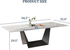 Modern Expandable Dining Table - 63" to 95" Extendable Dining Room Table for 6-12, Glossy White Sintered Stone Top with Black Carbon Steel Base, Easy Assembly Kitchen Table Only