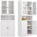 Kitchen Pantry Cabinet with Glass Doors, 72" Metal Storage Cabinet with 4 Adjustable Shelves, Kitchen Pantry with Hooks for Home, Living Room, Assemble Required (White)