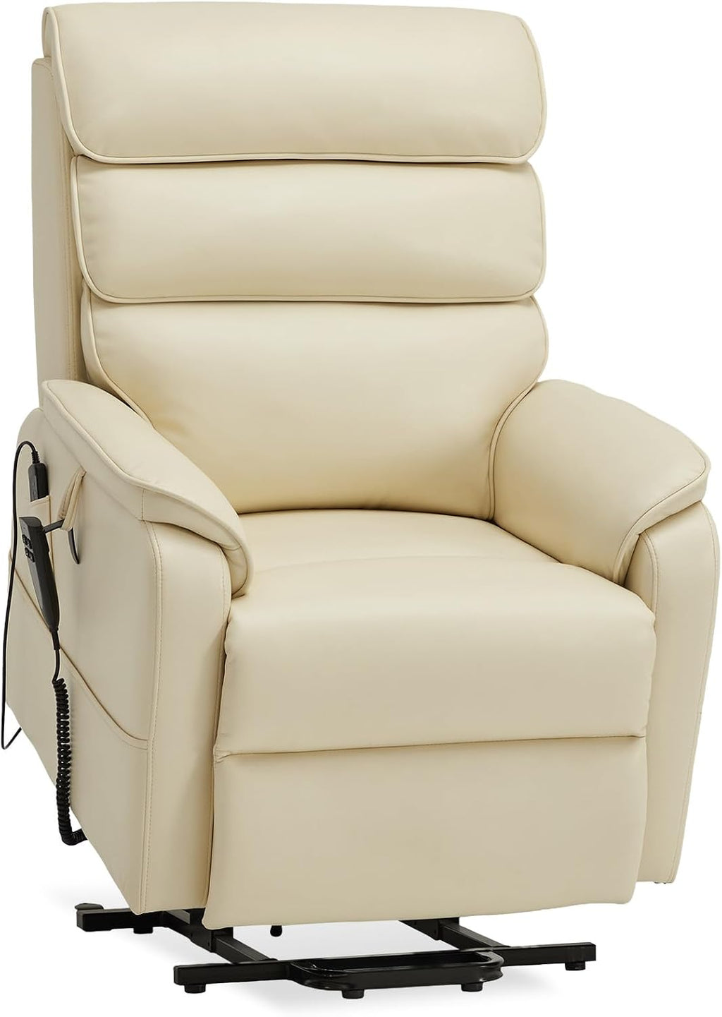DYNOX Power Lift Recliner Chair for Elderly, Dual Motor Lay Flat Lift Chair with Heat & Massage, 350 LBS Capacity(9188,Faux Leather,Cream)