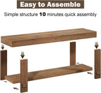 HOKYHOKY 51.2" Long Solid Wood Bench Farmhouse Entryway Bench, End of Bed Storage Benches Narrow Seat Accent Benches for Indoor, Entryway, Dining Room, Living Room, Bedroom and Hallway, Natural