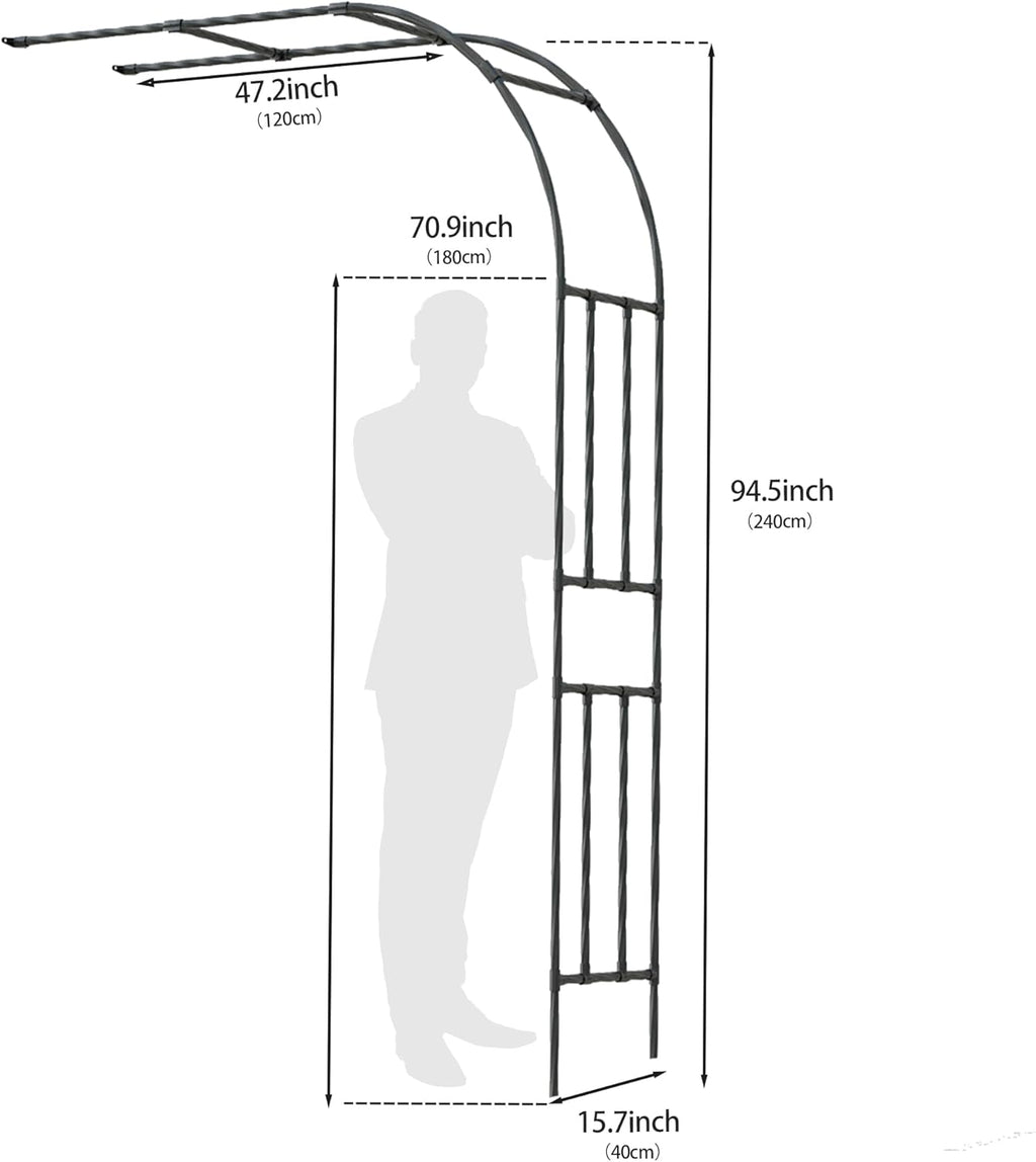 Half Garden Arch Trellis, Trellis Arch for Climbing Plants Outdoor, 7.9FT MetalGarden Arbor, Garden Trellises for Patio Lawn Backyard, Large Garden Archway Decoration Black 47.2" x 94.5in