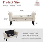 47.6" Storage Bench for End of Bed Bedroom, Velvet Ottoman Bench with Arms and Wood Legs, Upholstered Tufted Button Entryway Bench with Storage, Window Sitting Bench for Living Room, Cream
