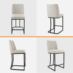 Counter Height Bar Stools Set of 4, 24 Inch Seat Height Bar Chairs for Kitchen Island, Linen Fabric Upholstered Barstools with Metal Feet for Dining Room, Beige
