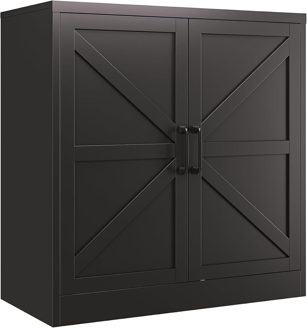 36" Metal Storage Cabinet, Farmhouse Kitchen Pantry Cabinet with Doors and Adjustable Shelves, Sideboard Buffet Cabinet,Short Storage Cabinets for Dining/Bathroom/Living/Room,Entryway, Black