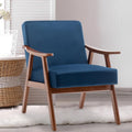 Lispin Mid-Century Modern Chair, Living Room Chair with Solid Wood Frame, Accent Chair Extra-Thick Backrest, Wingback Chair for Bedroom, Reading Room, Living Room (Blue + Velvet + Foam)