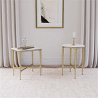 MAKLAINE Round Contemporary Marble Top Side Table in White and Gold