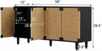 Handwoven Seagrass Doors Sideboard, 59 Inch Boho TV Stand Media Console Buffet Cabinet with Solid Wood Legs, Black and Natural Finish for Dining Room, Living Room, Entryway Storage