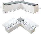 L-Shaped Corner Storage Bench Compartments & Cushioned Seat, Kitchen Breakfast Nook Bench with Hidden Storage, Wood Flip-Top Shoe Benches for Entryway Cloakroom, White & Grey