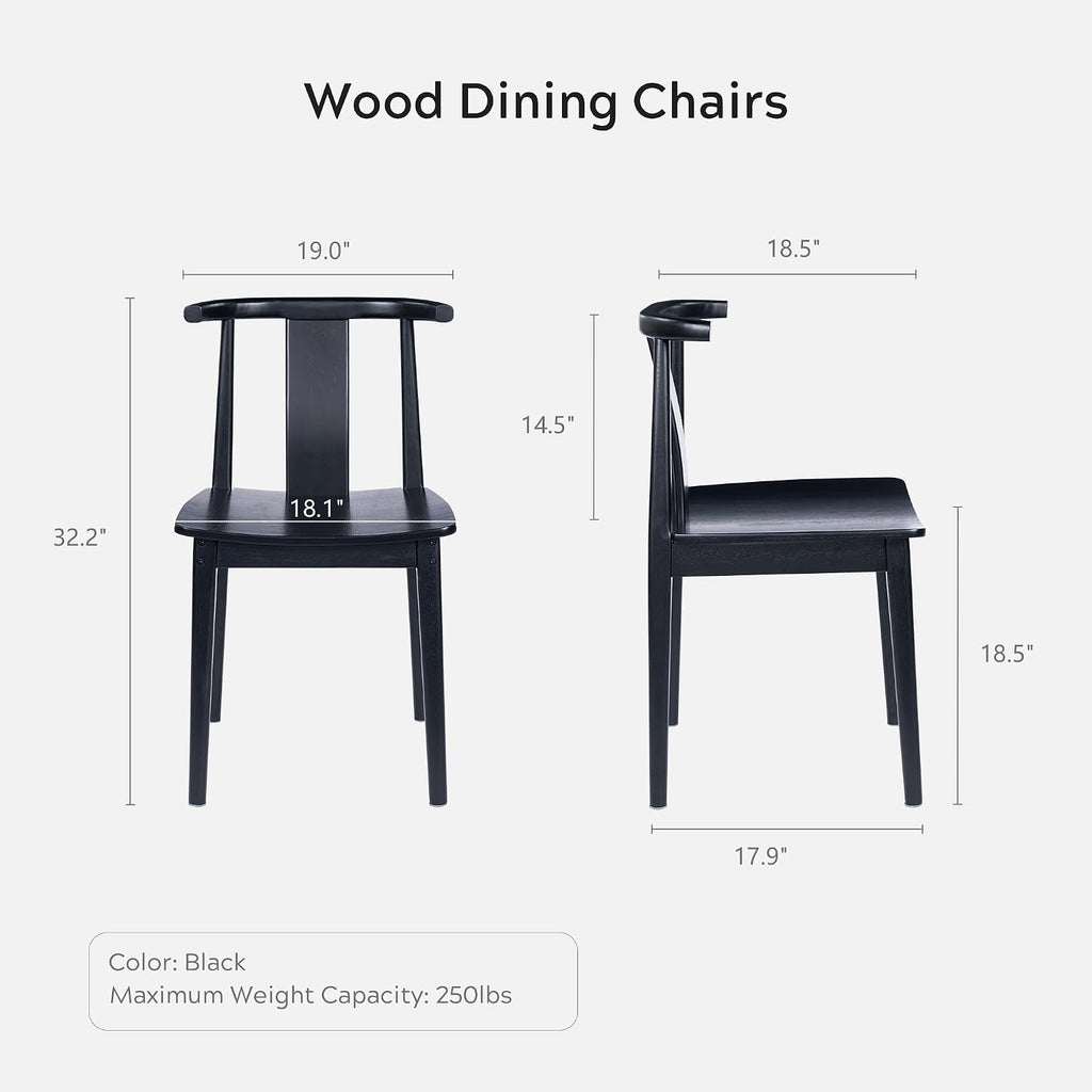 EYYTHUNG Wood Dining Chairs Set of 2, Farmhouse Kitchen Chairs with Curved Back, Modern Mid Century Wishbone Dining Chairs for Dining Room, Kitchen, Black