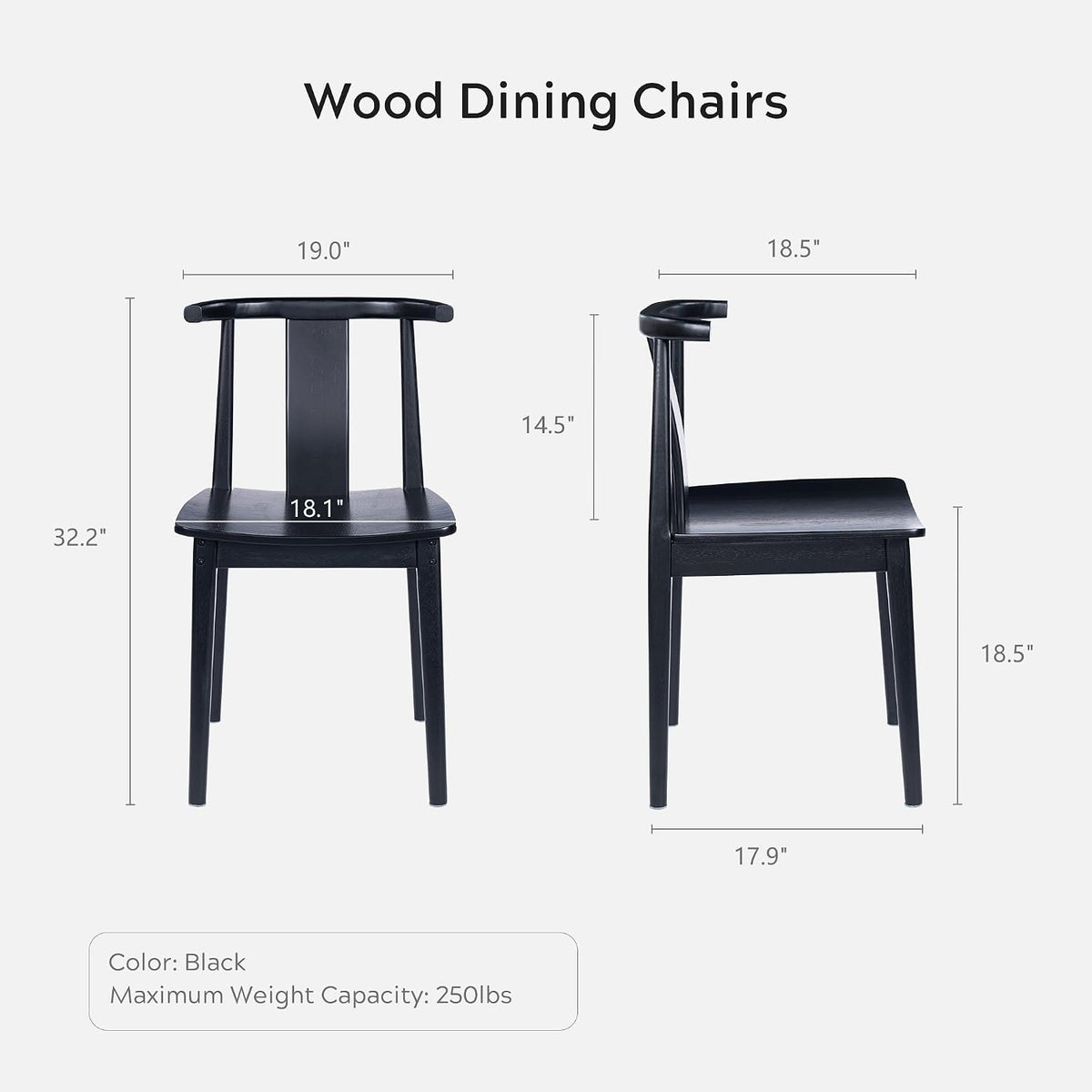 EYYTHUNG Wood Dining Chairs Set of 2, Farmhouse Kitchen Chairs with Curved Back, Modern Mid Century Wishbone Dining Chairs for Dining Room, Kitchen, Black